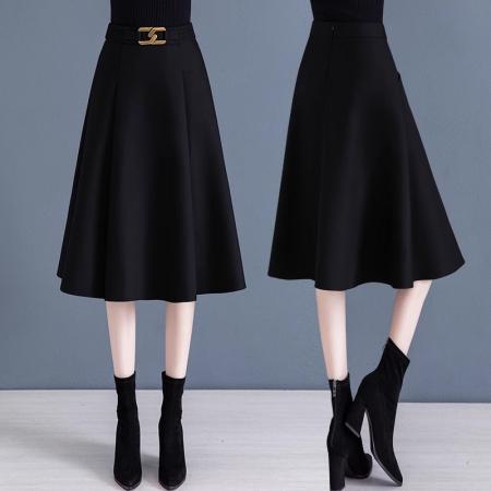 LN76380# 百褶半身裙女春秋新款高腰中长款垂感休闲a字裙遮胯大摆裙子