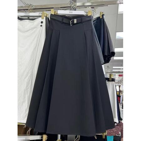 LN76381# 灰色西装半身裙女韩版高腰垂感显瘦a字中长款百褶裙