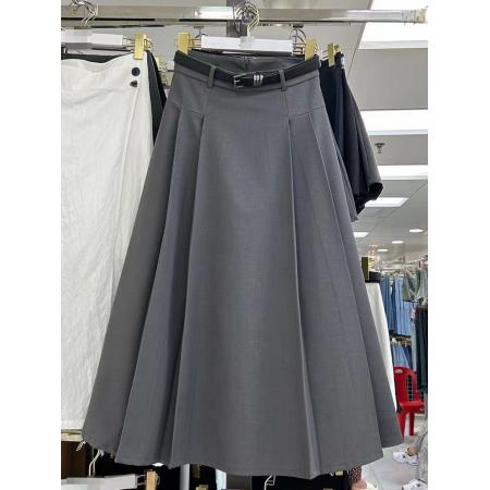 LN76381# 灰色西装半身裙女韩版高腰垂感显瘦a字中长款百褶裙