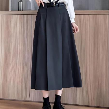 LN76381# 灰色西装半身裙女韩版高腰垂感显瘦a字中长款百褶裙