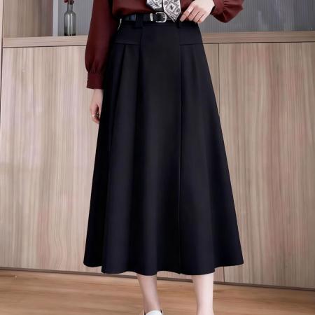 LN76381# 灰色西装半身裙女韩版高腰垂感显瘦a字中长款百褶裙