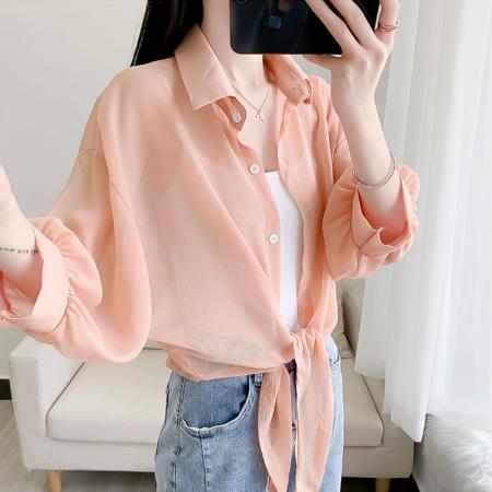 LN76382# 外贸爆款防晒衣女开衫夏季韩版宽松雪纺七分衬衫