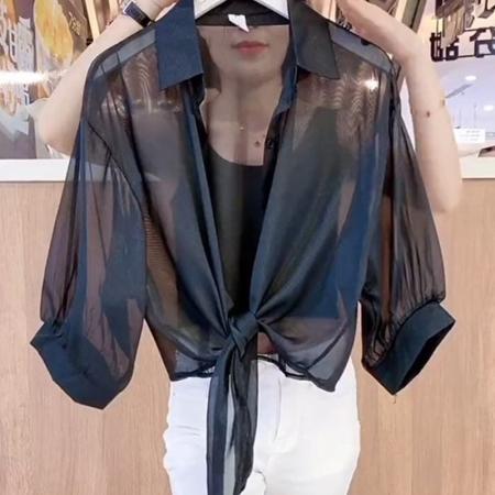 LN76382# 衬衫女辣妹小披肩夏季防晒衣开衫雪纺衫上衣外搭罩衫薄款