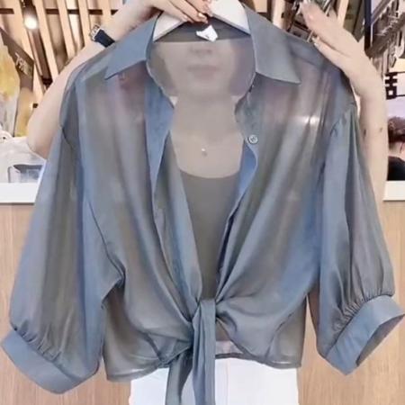 LN76382# 衬衫女辣妹小披肩夏季防晒衣开衫雪纺衫上衣外搭罩衫薄款