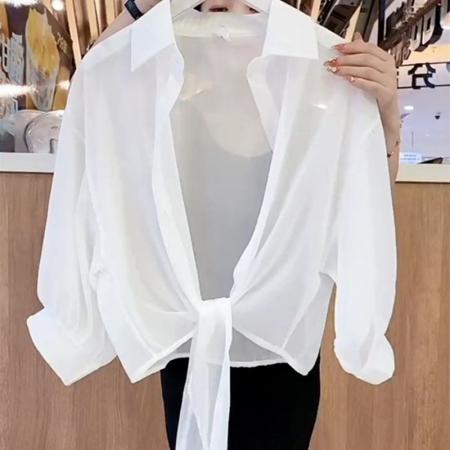 LN76382# 衬衫女辣妹小披肩夏季防晒衣开衫雪纺衫上衣外搭罩衫薄款