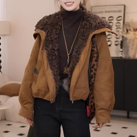 FA48961# 美式复古毛毛领加绒加厚短款棉服冬季韩系休闲百搭保暖外套 服裝批發女裝批發服飾貨源