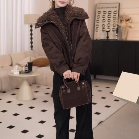 FA48961# 美式复古毛毛领加绒加厚短款棉服冬季韩系休闲百搭保暖外套 服裝批發女裝批發服飾貨源