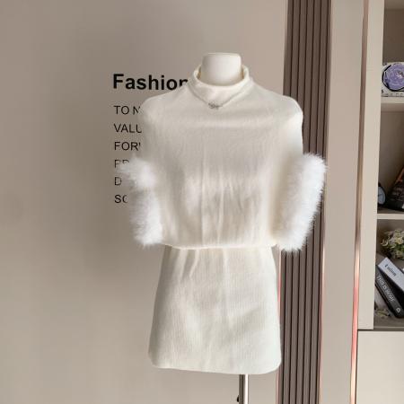 FA48985# 奶乖限定软糯气质毛毛袖口收腰显瘦针织毛衣连衣裙女 服裝批發女裝批發服飾貨源