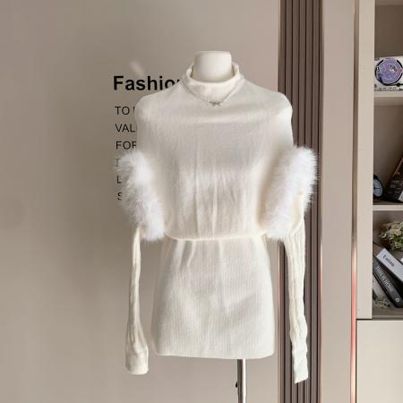 FA48985# 奶乖限定软糯气质毛毛袖口收腰显瘦针织毛衣连衣裙女 服裝批發女裝批發服飾貨源