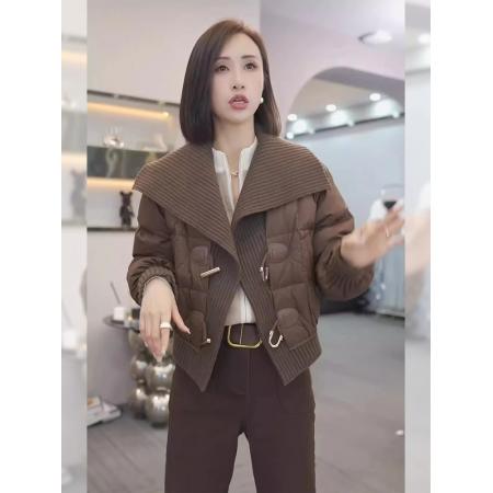 FA48987# 针织假两件羽绒棉服女冬季大码胖mm海军领短款棉衣设计感棉袄外套 服裝批發女裝批發服飾貨源