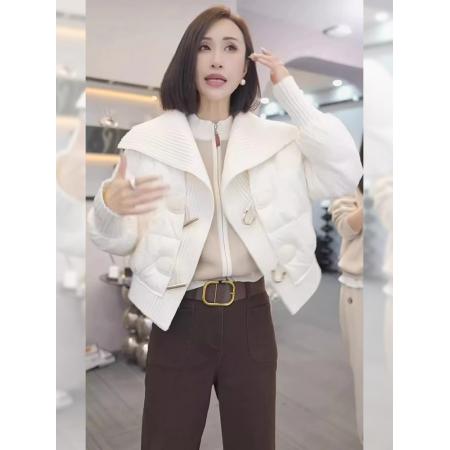 FA48987# 针织假两件羽绒棉服女冬季大码胖mm海军领短款棉衣设计感棉袄外套 服裝批發女裝批發服飾貨源