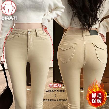FA48991# 韩女神裤2.0百搭中高腰丰胯提臀加绒保暖小脚牛仔裤 服裝批發女裝批發服飾貨源