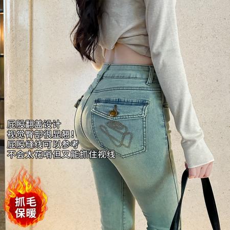 FA48992# 涩谷超模裤卖了3k+条的神版型磨毛提臀丰胯小脚牛仔裤 服裝批發女裝批發服飾貨源