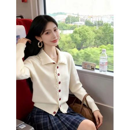 FA49005# 法式翻领蕾丝拼接毛衣女秋冬新款慵懒宽松显瘦百搭外穿针织上衣潮 服裝批發女裝批發服飾貨源