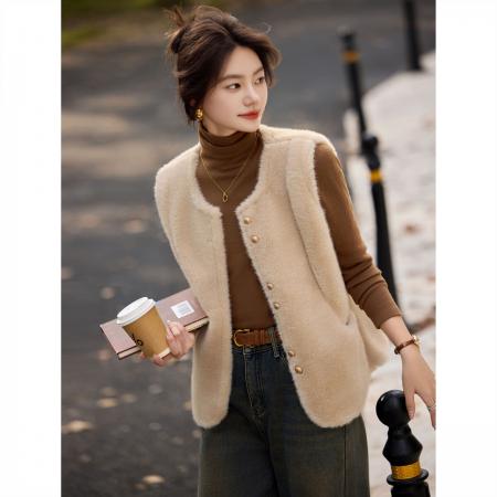 FA49012# 秋冬季韩系小香风气质百搭宽松外穿背心仿皮草马甲女 服裝批發女裝批發服飾貨源