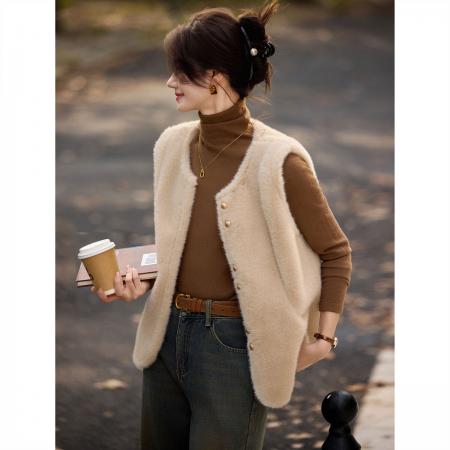 FA49012# 秋冬季韩系小香风气质百搭宽松外穿背心仿皮草马甲女 服裝批發女裝批發服飾貨源