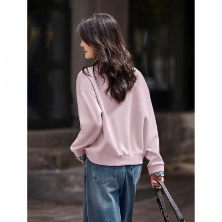 FA49013# 水果印花秋季时尚甜美显瘦百搭休闲格纹拼接套头长袖卫衣 服裝批發女裝批發服飾貨源