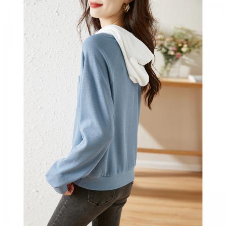 FA49014# 气质百搭连帽卫衣秋款纽扣装饰宽松显瘦长袖舒适上衣 服裝批發女裝批發服飾貨源