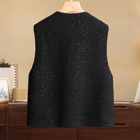 FA49015# 小香风粗花呢马夹秋装新款女圆领无袖马甲外套女上衣 服裝批發女裝批發服飾貨源