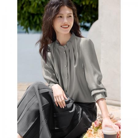 FA49020# 莱赛尔衬衫秋新款法式木耳边气质精致百搭衬衫 服裝批發女裝批發服飾貨源