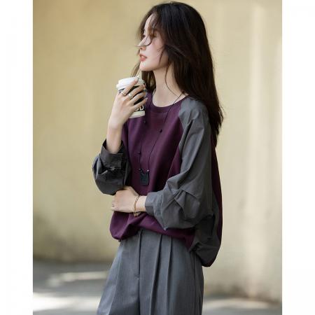 FA49021# 空气层秋季圆领宽松微弹褶裥抽绳藏肉卫衣女上衣 服裝批發女裝批發服飾貨源