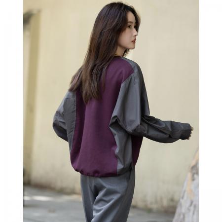 FA49021# 空气层秋季圆领宽松微弹褶裥抽绳藏肉卫衣女上衣 服裝批發女裝批發服飾貨源