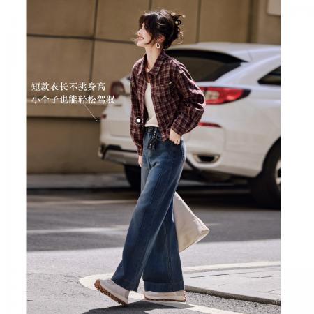 FA49022# 美式复古经典格纹外套25秋新时尚宽松百搭透气长袖上衣 服裝批發女裝批發服飾貨源