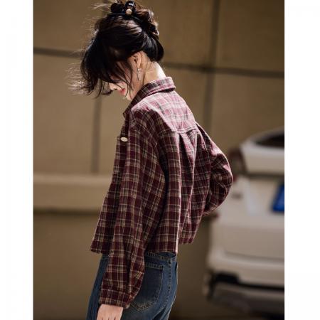 FA49022# 美式复古经典格纹外套25秋新时尚宽松百搭透气长袖上衣 服裝批發女裝批發服飾貨源