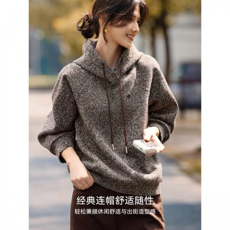 FA49024# 花咖柔纱抽绳连帽卫衣冬季新款休闲套头针织卫衣 服裝批發女裝批發服飾貨源