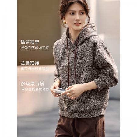 FA49024# 花咖柔纱抽绳连帽卫衣冬季新款休闲套头针织卫衣 服裝批發女裝批發服飾貨源