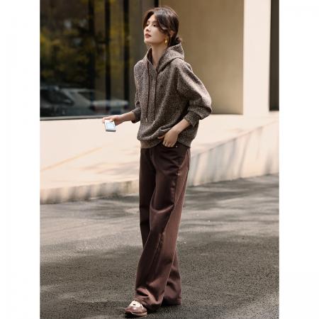 FA49024# 花咖柔纱抽绳连帽卫衣冬季新款休闲套头针织卫衣 服裝批發女裝批發服飾貨源