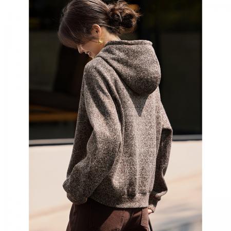 FA49024# 花咖柔纱抽绳连帽卫衣冬季新款休闲套头针织卫衣 服裝批發女裝批發服飾貨源