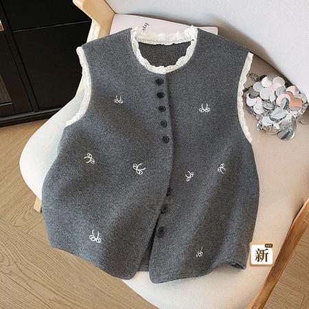 FA49025# 花边领叠穿马夹秋冬新女士时尚宽松叠穿简约马甲 服裝批發女裝批發服飾貨源