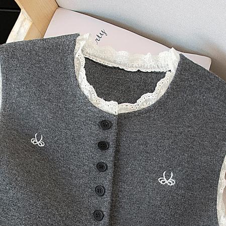 FA49025# 花边领叠穿马夹秋冬新女士时尚宽松叠穿简约马甲 服裝批發女裝批發服飾貨源