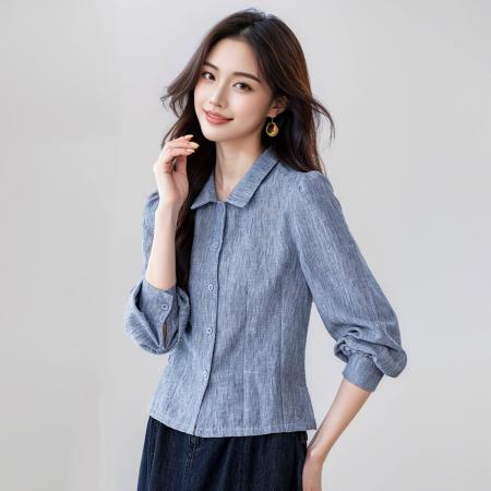 FA49028# polo领宽松衬衫女秋季高级感时尚洋气休闲上衣 服裝批發女裝批發服飾貨源