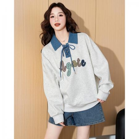 FA49032# 秋款女款卫衣女上衣翻领撞色前胸字母女士卫衣高级感洋气 服裝批發女裝批發服飾貨源