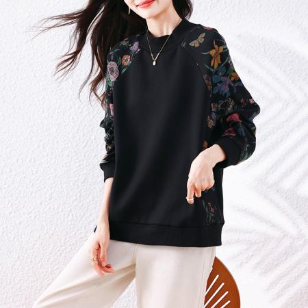 FA49035# 秋冬新款碎花卫衣国风装打底内搭加厚上衣气质时尚显瘦女 服裝批發女裝批發服飾貨源