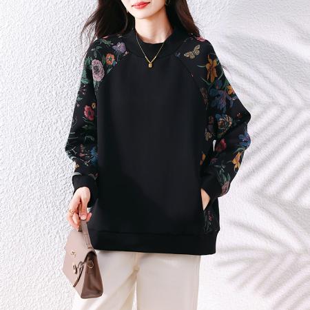 FA49035# 秋冬新款碎花卫衣国风装打底内搭加厚上衣气质时尚显瘦女 服裝批發女裝批發服飾貨源