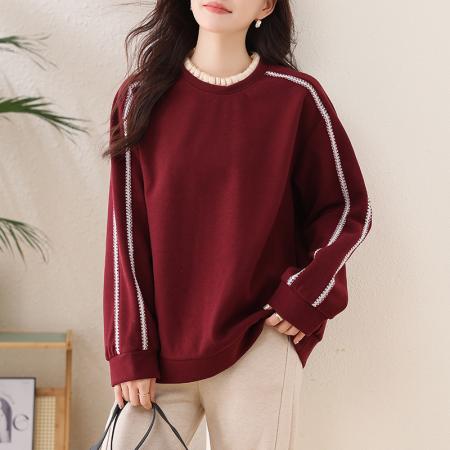 FA49036# 时尚百搭气质卫衣木耳领拼接毛呢加厚卫衣宽松不挑年龄上衣 服裝批發女裝批發服飾貨源