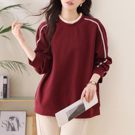 FA49036# 时尚百搭气质卫衣木耳领拼接毛呢加厚卫衣宽松不挑年龄上衣 服裝批發女裝批發服飾貨源