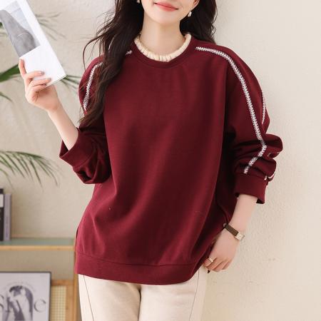 FA49036# 时尚百搭气质卫衣木耳领拼接毛呢加厚卫衣宽松不挑年龄上衣 服裝批發女裝批發服飾貨源