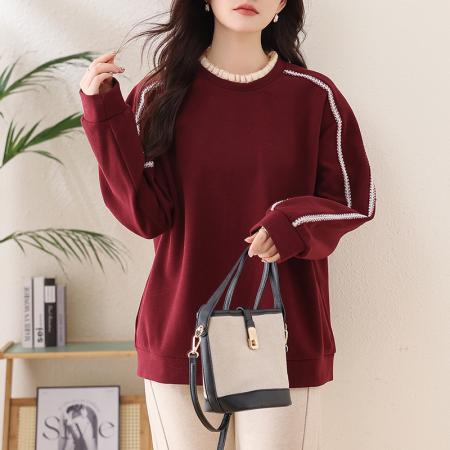 FA49036# 时尚百搭气质卫衣木耳领拼接毛呢加厚卫衣宽松不挑年龄上衣 服裝批發女裝批發服飾貨源