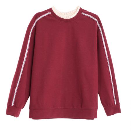 FA49036# 时尚百搭气质卫衣木耳领拼接毛呢加厚卫衣宽松不挑年龄上衣 服裝批發女裝批發服飾貨源