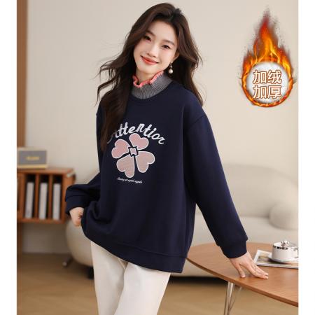 FA49037# 半高领时尚刺绣卫衣秋冬新款加绒加厚百搭宽松显瘦上衣女 服裝批發女裝批發服飾貨源