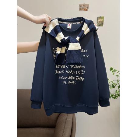 FA49039# 原版质量特大码300斤设计感小众条纹披肩卫衣女春秋季 服裝批發女裝批發服飾貨源