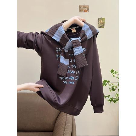 FA49039# 原版质量特大码300斤设计感小众条纹披肩卫衣女春秋季 服裝批發女裝批發服飾貨源