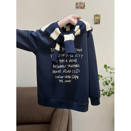 FA49039# 原版质量特大码300斤设计感小众条纹披肩卫衣女春秋季 服裝批發女裝批發服飾貨源