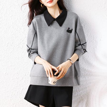 FA49041# 气质烫钻大码天鹅卫衣女新款春秋时尚宽松减龄长袖上衣 服裝批發女裝批發服飾貨源