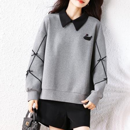 FA49041# 气质烫钻大码天鹅卫衣女新款春秋时尚宽松减龄长袖上衣 服裝批發女裝批發服飾貨源