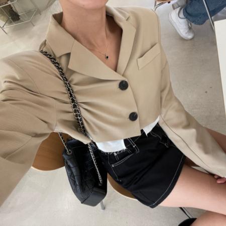 FA49042# 短款拼接假两件西服小西装外套女 服裝批發女裝批發服飾貨源